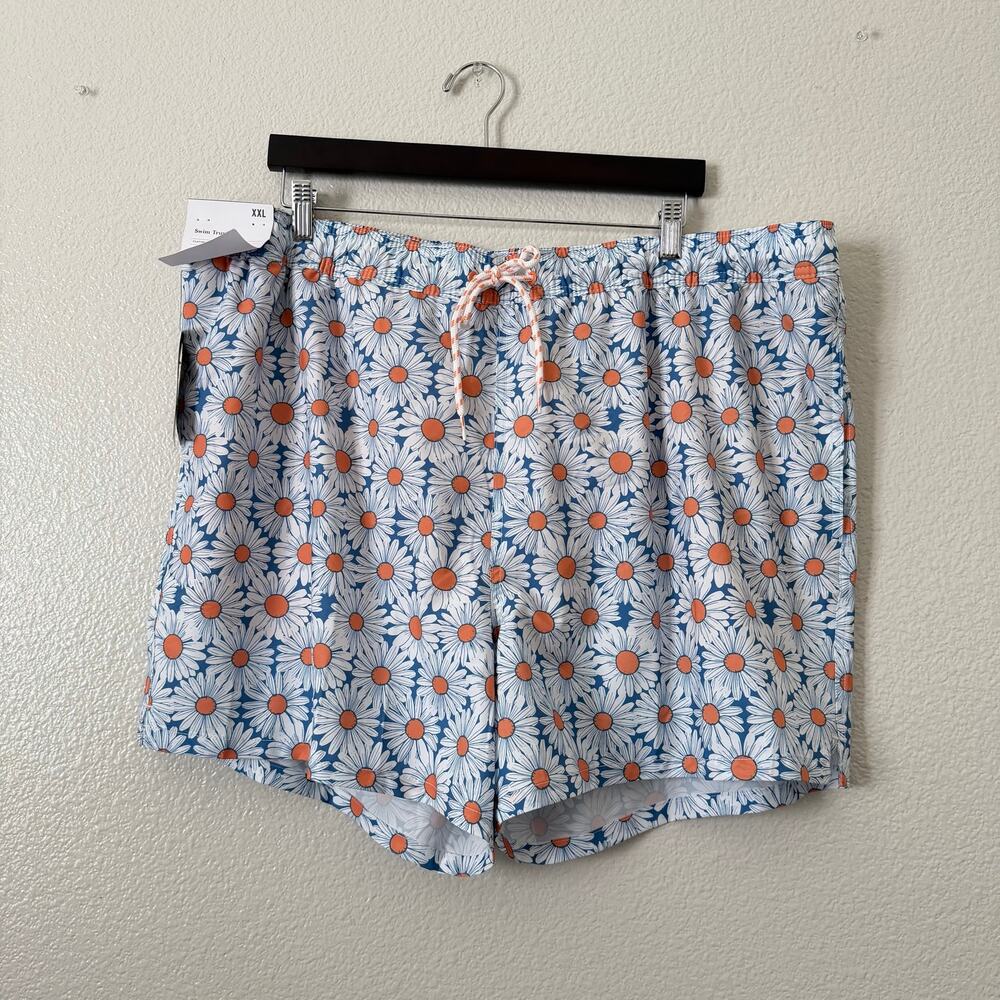 Goodfellow & Co Swim Trunks 5” Inseam UPF 50+ blue white daisy flower print